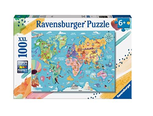 Ravensburger - Wereldkaart puzzel - 100 stuks - XXL - vanaf 6 jaar
