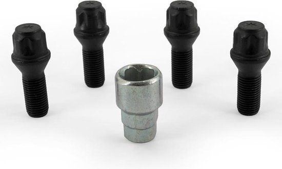 H&R Wielslotenset M14x1.50x28mm konisch Zwart - 4 slotbouten incl. adapter