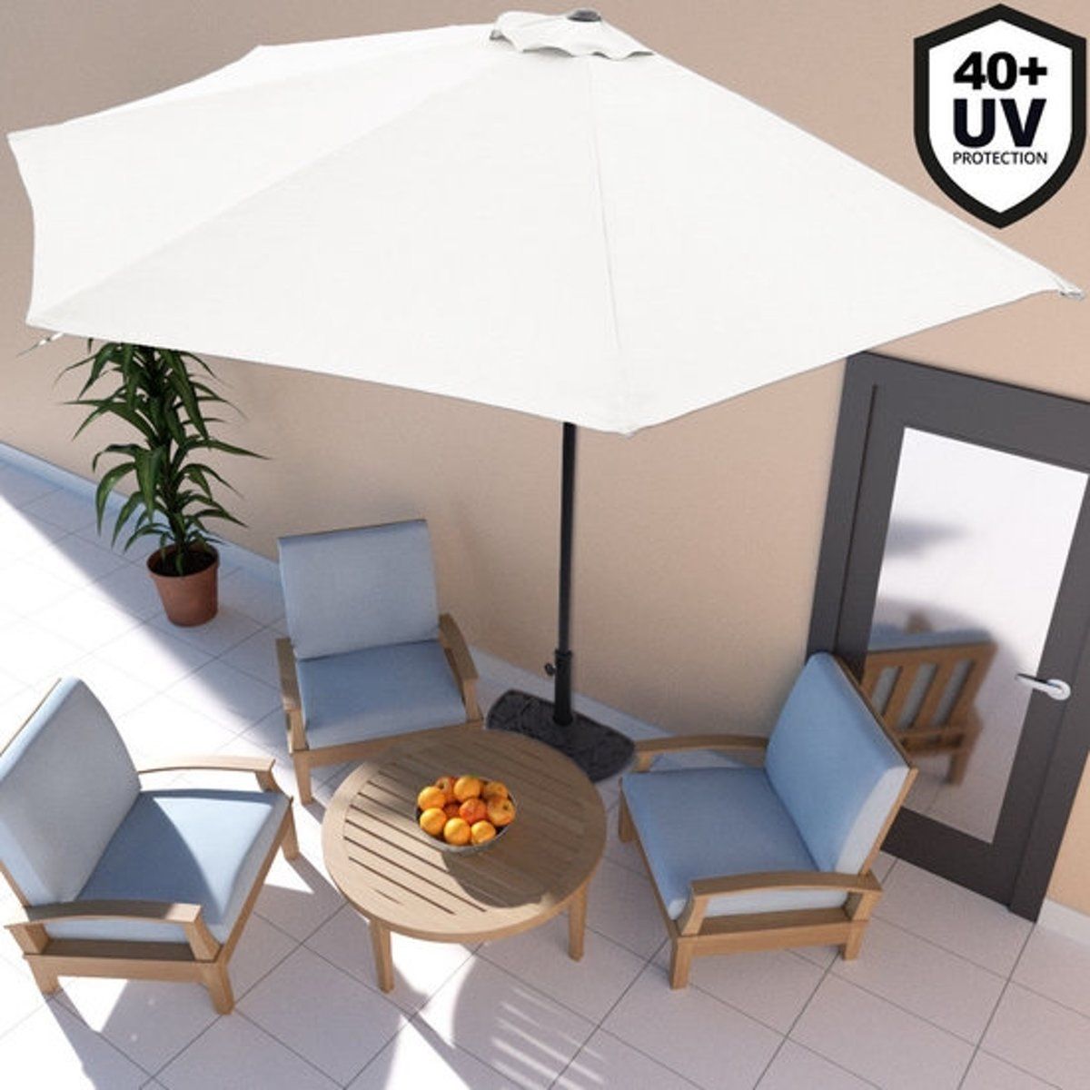 Somultishop Balkon parasol, halve parasol, muur parasol, Creme