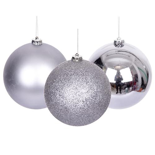 50mm Christmas Balls - 18 Pack - Shatterproof - Mid Grey - Glossy, Matte & Glitter Finish