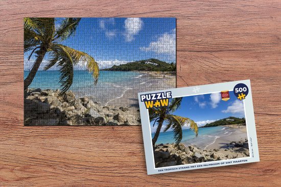 MuchoWow Puzzel Een tropisch strand met een palmboom op Sint Maarten - Legpuzzel - Puzzel 500 stukjes