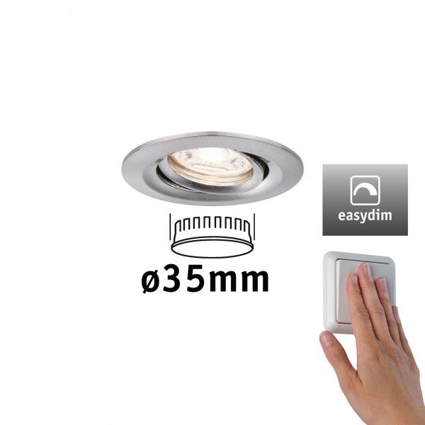 Paulmann LED-inbouwlamp Easy Dim Nova Mini Plus Coin Enkele lamp zwenkbaar rond 66mm 15° 4,2W 2700K Staal geborsteld