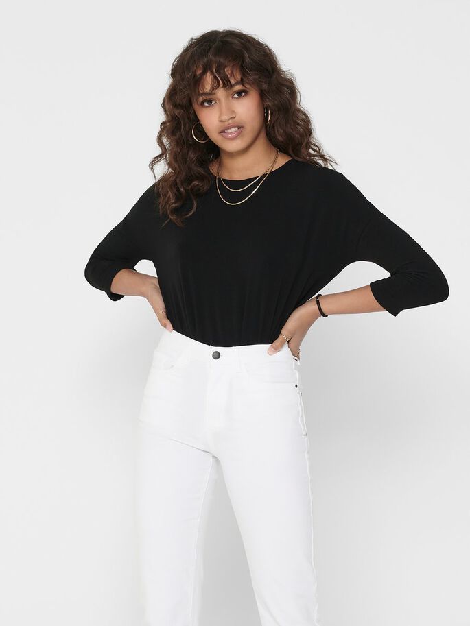ONLY Zwart Top met Ronde Hals en Lange Mouwen - Maat L