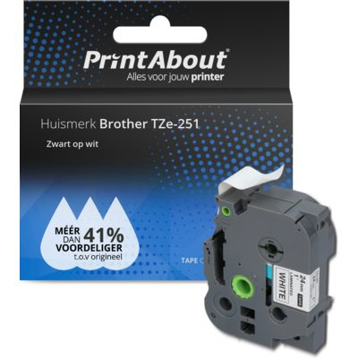 PrintAbout Huismerk Brother TZe-251 Tape Zwart op wit (24 mm)
