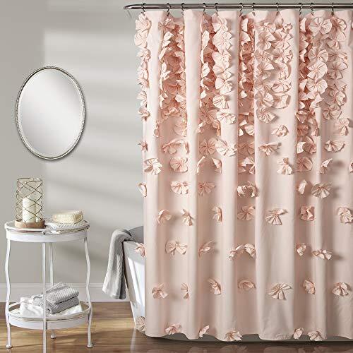 Lush Decor Blush Riley Douchegordijn, vlinderdas, gestructureerde stof, shabby chic, landelijke stijl, voor badkamer x 72