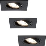 HOFTRONIC Mallorca - 3x Vierkante Inbouwspot - Zwart - LED - 5W - 4000K Neutraal Wit - Dimbaar - Kantelbaar
