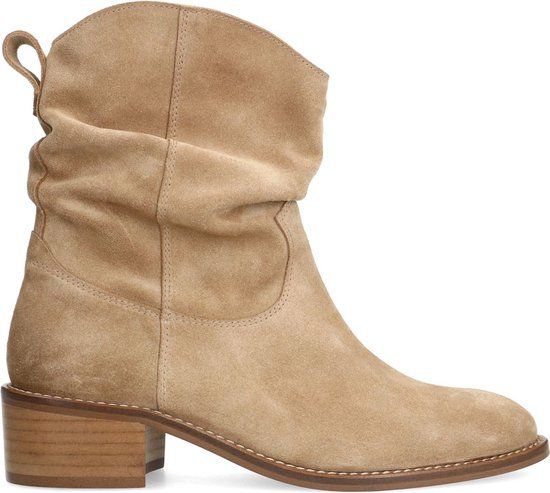 Manfield Dames Beige Suède Enkellaarsjes met Hak - Maat 37