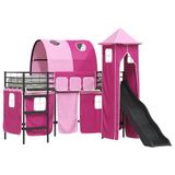 vidaXL - Bunkbed - Effen - Zwart - en - Roze - 90 - x - 190 - cm - Metaal