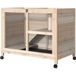 Cage à lapin sur roues petite enceinte en bois pour animaux de compagnie 2 niveaux toit ouvrant plateformes 91,5 x 53,3 x 73 cm bois naturel