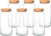 Joy Keukenaccessoires: Set van 6 glazen voorraadpotten, 1400 cc per pot, met luchtdichte, ronde houten deksels.