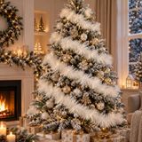 Decoris Lametta kerstslinger - 6x - wit - 270 x 7 cm - tinsel - kunststof - kerstboomversiering