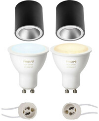 BES LED Pragmi Cliron Pro - Opbouw Rond - Mat Zwart/Zilver - Verdiept - Ø90mm - Philips Hue - Opbouwspot Set GU10 - White Ambiance - Bluetooth