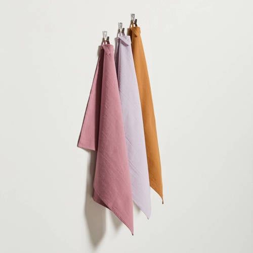 NOUS Living theedoek oudroze/lila/oker (50x70 cm) (set van 3)