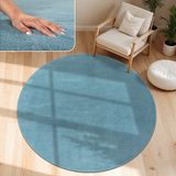 Paco Home Vloerkleed voor de woonkamer, effen, wasbaar, korte en zachte pool - rond: 120 cm, turquoise