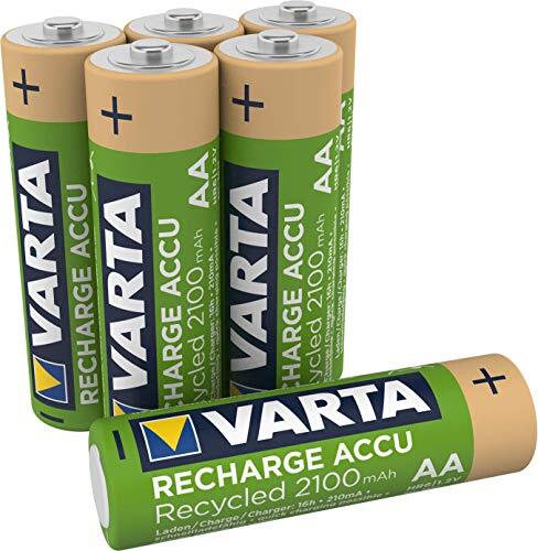 varta Recharge Accu gerecycled (oplaadbaar, ready-to-use voorgeladen AA Mignon Ni-MH batterij (2100 mAh), van 11% gerecycled materiaal, zonder geheugeneffect) 6-pack