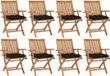 vidaXL Fauteuils pliants avec coussins, set de 8 pièces, bois de teck massif