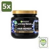 Garnier Loving Blends Masque Cheveux Magnétique Noir Carbone pour cheveux secs, 340 ml - Lot économique - 5 pièces