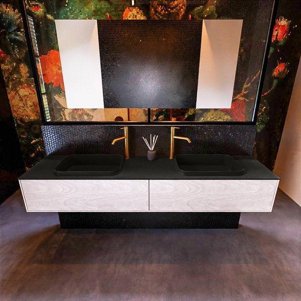 Mondiaz ERIN 200cm badmeubelset onderkast Underlayment met 2 lades Wastafel RIDGE dubbel 2 kraangaten Urban ERIN11428