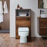 Hudson Reed WC-Ombouw 60cm met Open Plank Donker Eiken - Exton Staand Toilet - Inbouw Reservoir met Zwarte Spoelknop | Hoxton