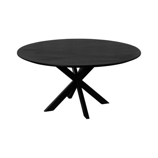 QUVIO Eettafel Sofia - Rond - Stalen kruispoot - FSC®-gecertificeerd mangohout - ø150 cm - Zwart