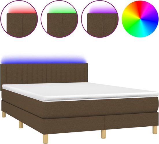 vidaXL Boxspring met matras en LED, stof, donkerbruin, 140x200 cm