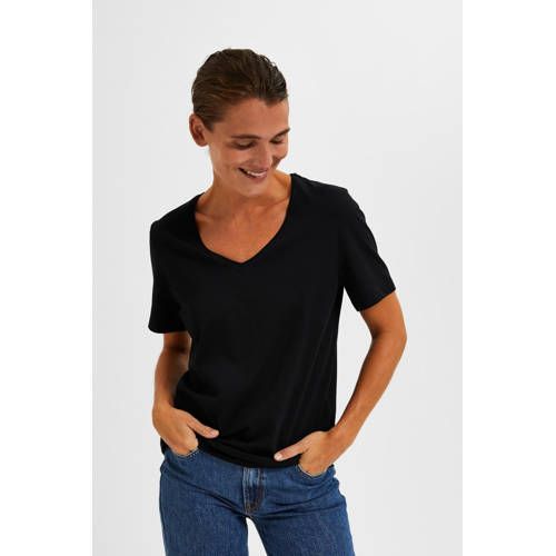 SELECTED FEMME T-shirt SLFESSENTIAL - Zwart - Biologisch Katoen
