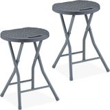 Relaxdays Set van 2 opvouwbare krukken in rotanlook, tuin en balkon, opvouwbare kruk voor buiten, HTB 46 x 32 x 29 cm, grijs