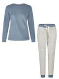 By Louise Dames Winter Pyjama Set Lang Badstof Blauw/Wit Gestreept - Maat XL