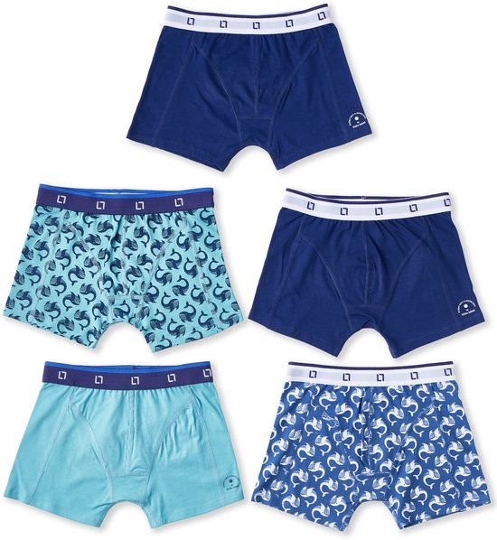 Little Label Boxershorts Jongens 5 Pack Blauw Walvis 122-128