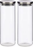 Vivalto Set van 4 Luxe Keuken Voorraadpotten - 1700 ml - Glas - Luchtdichte Deksel - Transparant/Zilver - 10 x 28 cm