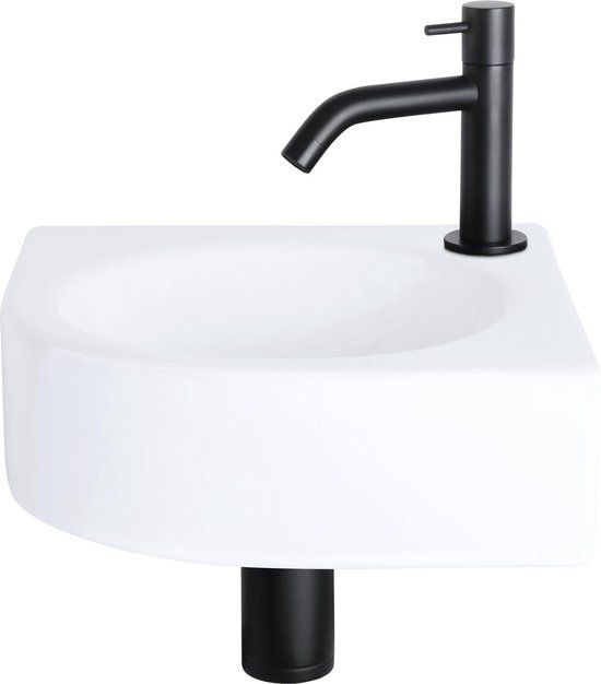 Differnz Cleo Fonteinset - 30x30cm - Mat Zwart - Keramiek - Wit - Kwartrond