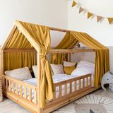 LILIMAUS Huisbed hemeltje met gouden details - bedhemel voor huisbed - 67,5 x 320 cm - mousseline katoen - geel