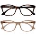 OPULIZE KAT Leesbril - 2-Pack - Kattenoog Montuur - Bruin, Taupe - Heren & Dames - Veerscharnieren - RR59-2U - +1.50