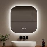Emke Miroir Lumineux De Salle De Bain Rétro-éclairage Led, Miroir Carré, Interrupteur Tactile Anti-buée 3 Couleurs De Lumières Dimmable - 50 X 50 cm