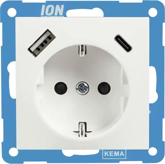 ION Industries Stopcontact met USB A + USB C - E1 Alpin Wit Glanzend