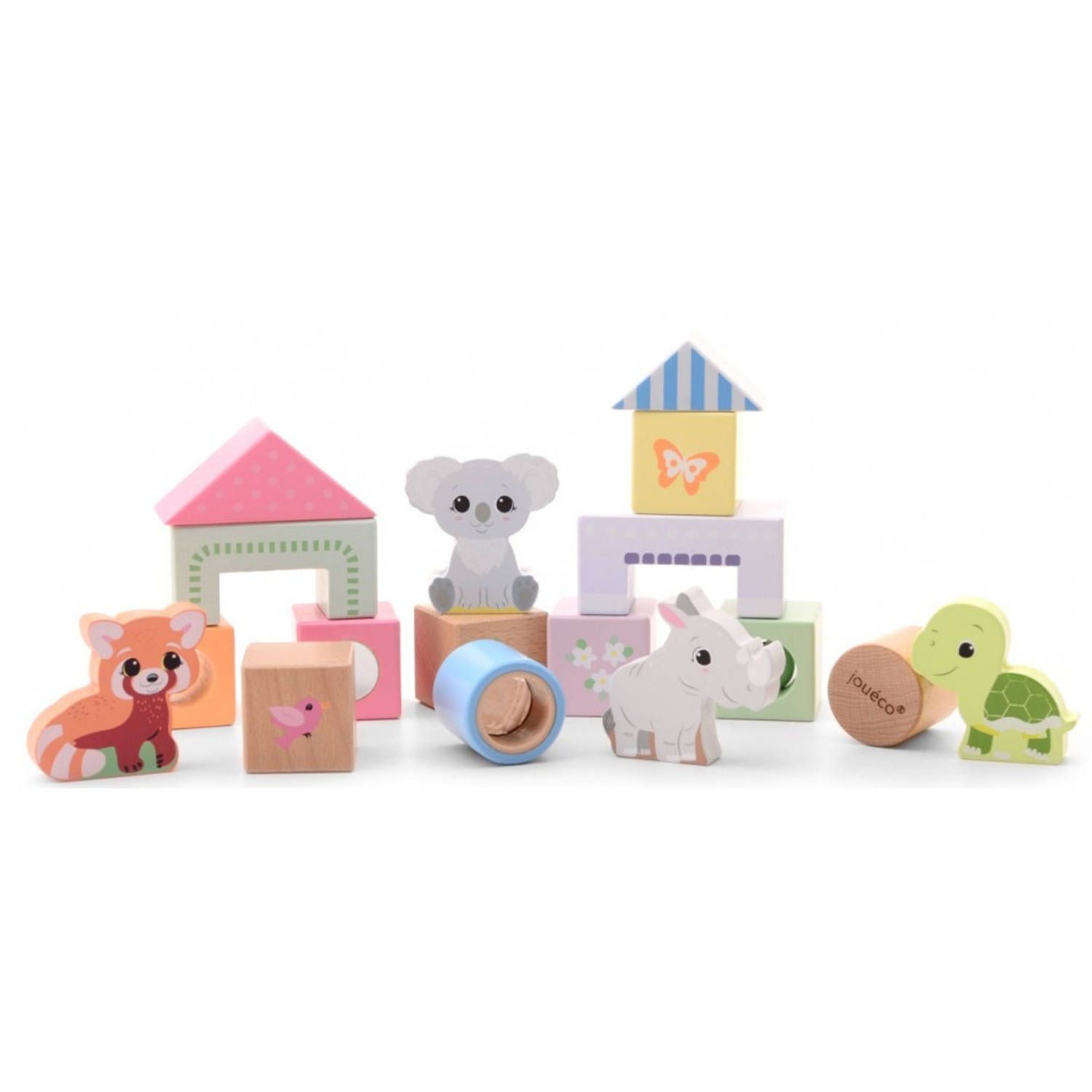 Jouéco Ontdekkingsblokken The Wildies Family 18-delig - Hout - Multicolor