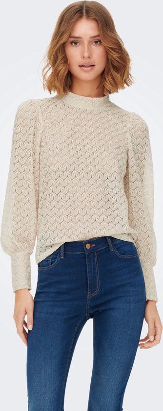 JDY JDYAVERY L/S LACE TOP JRS Dames Top - XL - Sandshell