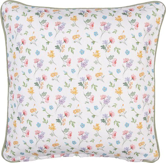 Clayre & Eef Kussenhoes 40x40 cm - Wit - Katoen - Bloemen