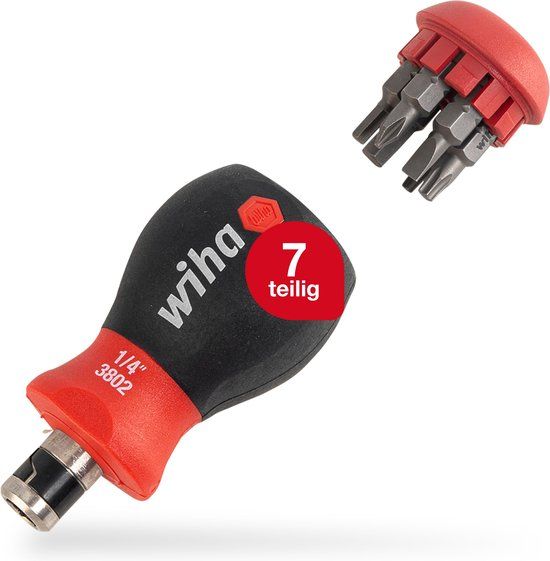 Wiha Schroevendraaier met bitmagazijn Stubby assorti met 7 dubbelbits - 43613