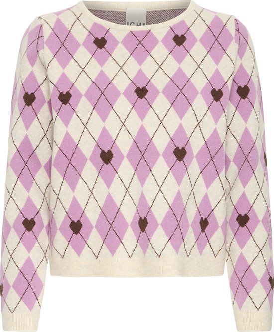 ICHI IHBRIELLE LS9 Gebreide Trui Dames Lange Mouw Ronde Hals Polyester Acryl Polyamide OATMEAL MLG HARLEKIN L