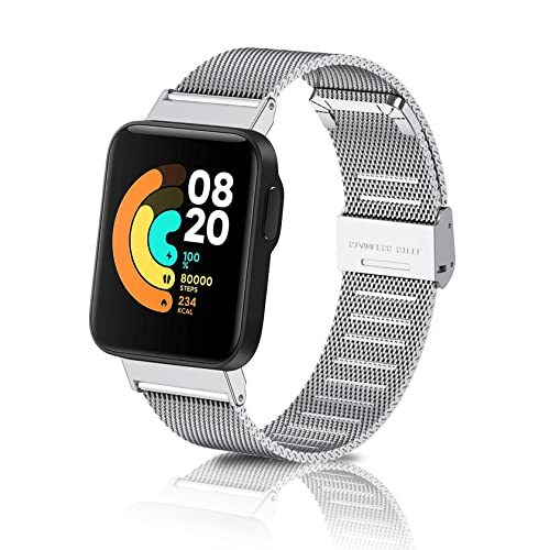 ToVioc Armband compatibel met Xiaomi Mi Watch Lite, mesh geweven roestvrij staal metaal, horlogeband, reserveband compatibel met Xiaomi Mi Watch Lite - zilver