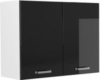 Vicco Glazen keukenkast R-Line, Zwart hoogglans/Wit, 80 cm