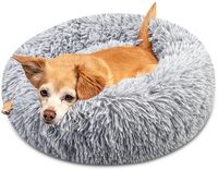 Brevanza Ronde Hondenmand, Zachte Kattenmand, Wasbaar Hondenkussen, Donut Hondenmand, Pluche Hondenmand, Hondenmand, Kattenkussen, Puppybed voor Middelgrote en Kleine Honden, 60 cm Diameter, Grijs