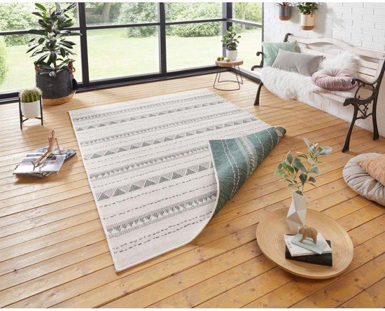 Bougari Binnen & Buiten Vloerkleed Bahama's 103754 80x250 cm Crème & Groen