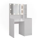 Vicco Table de maquillage avec lumière Sherry, Blanc/Blanc Laqué brillant, 89,8 cm avec miroir