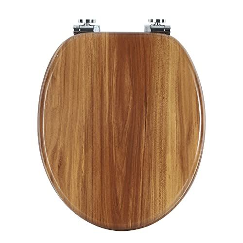 WOLTU Premium wc-bril toiletbril met softclosemechanisme, MDF houten kern, Soft Close scharnier, antibacterieel, design decor ovaal