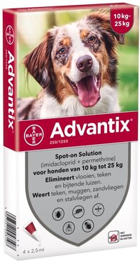 Bayer Advantix Vlooien & Teken Pipetten - Hond 10-25 kg - 4 stuks