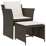 vidaXL Tuinstoel met voetenbank poly rattan bruin