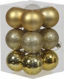 Othmar Decorations Bv 12x Gouden kunststof kerstballen 6 cm - Glans/mat/glitter