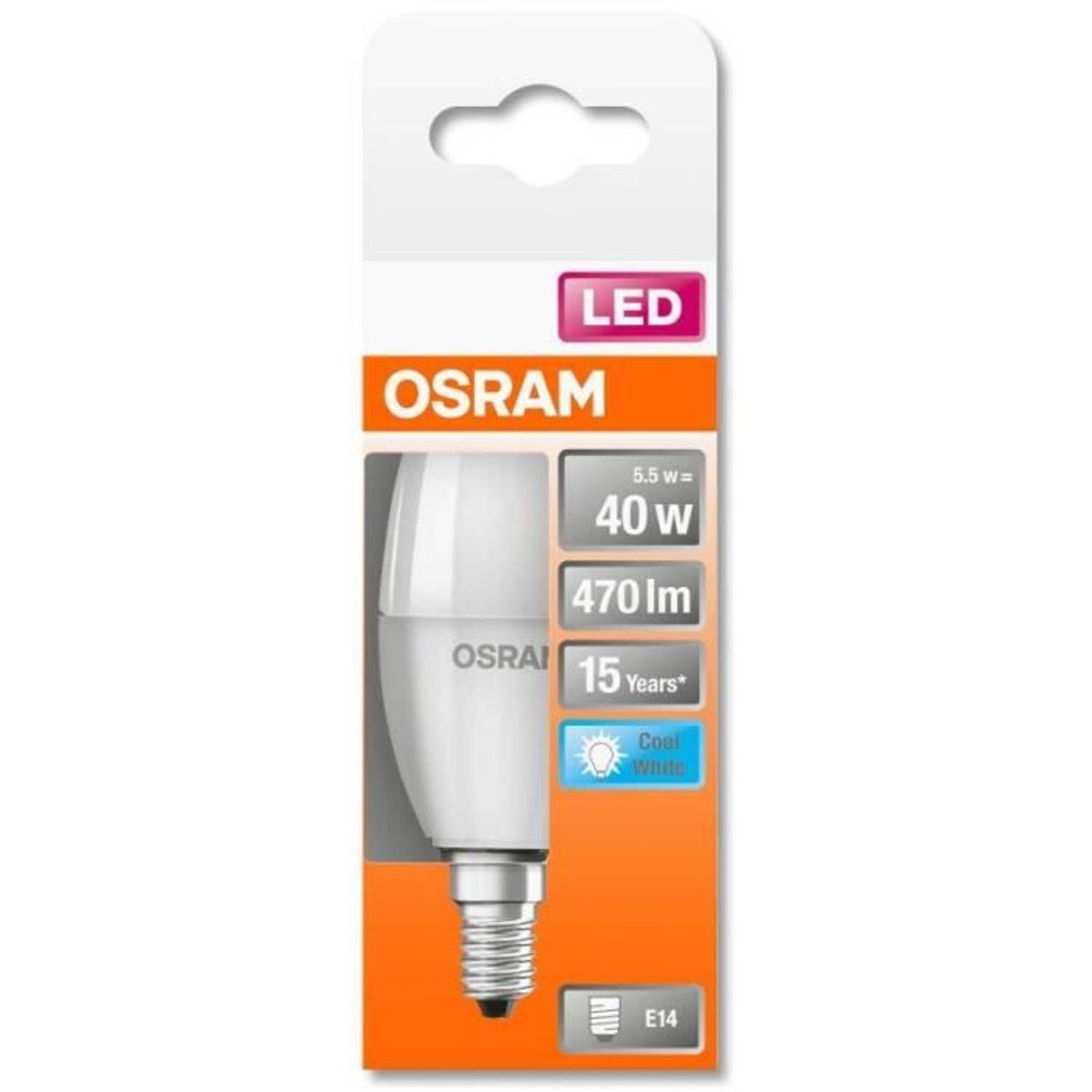 Osram LED Frosted Flame Lamp - 5.4W (40W Equivalent) E14 - Cool White